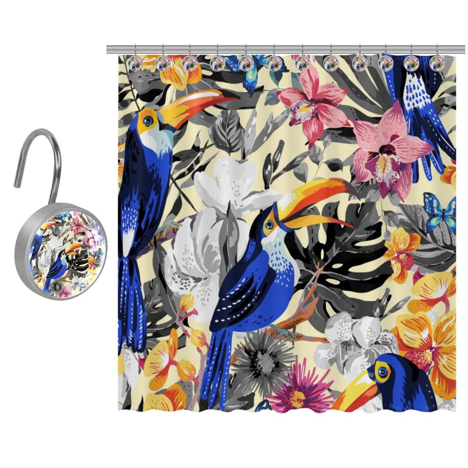 Rideau de douche toucan jungle anti-éclaboussures pour petite douche rustique