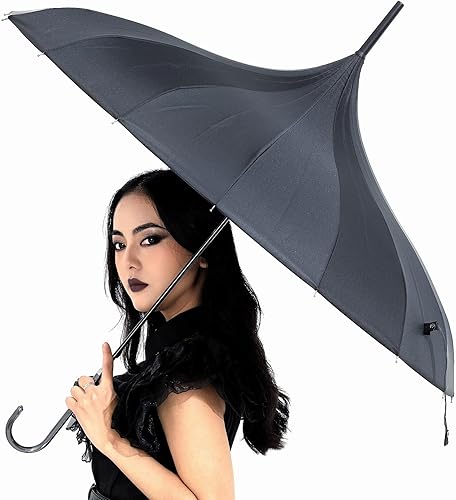 Miniatura 7 de Paraguas gótico de pagoda negro, perfecto para la lluvia o el brillo, ideal para vampiros, entusiastas góticos y amantes del estilo único