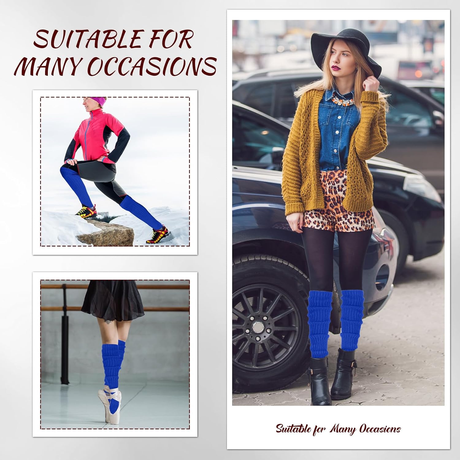 SATINIOR Long Leg Warmers for Women 24 Inch over The Knee Knit Ribbed Leg Warmer Stirrup Yoga 80s Party Dance Ballet Supply - Image 5