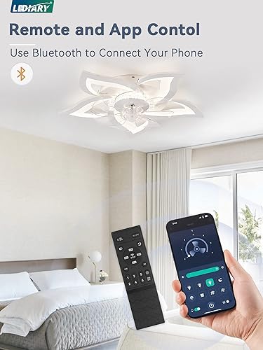 Miniatura 4 de LEDIARY Ventiladores de techo de flores con luces, pequeño ventilador de techo moderno de perfil bajo de 27 pulgadas, lámpara de techo LED