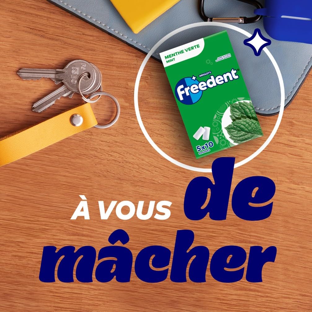 FREEDENT Chewing Gum Sans Sucre Goût Menthe Verte 5 Paquets 70g