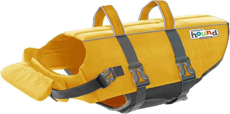 Outward Hound Colete salva-vidas para cães Granby Splash, colete salva-vidas de alta flutuabilidade para natação, passeios de barco e segurança na água, médio, amarelo