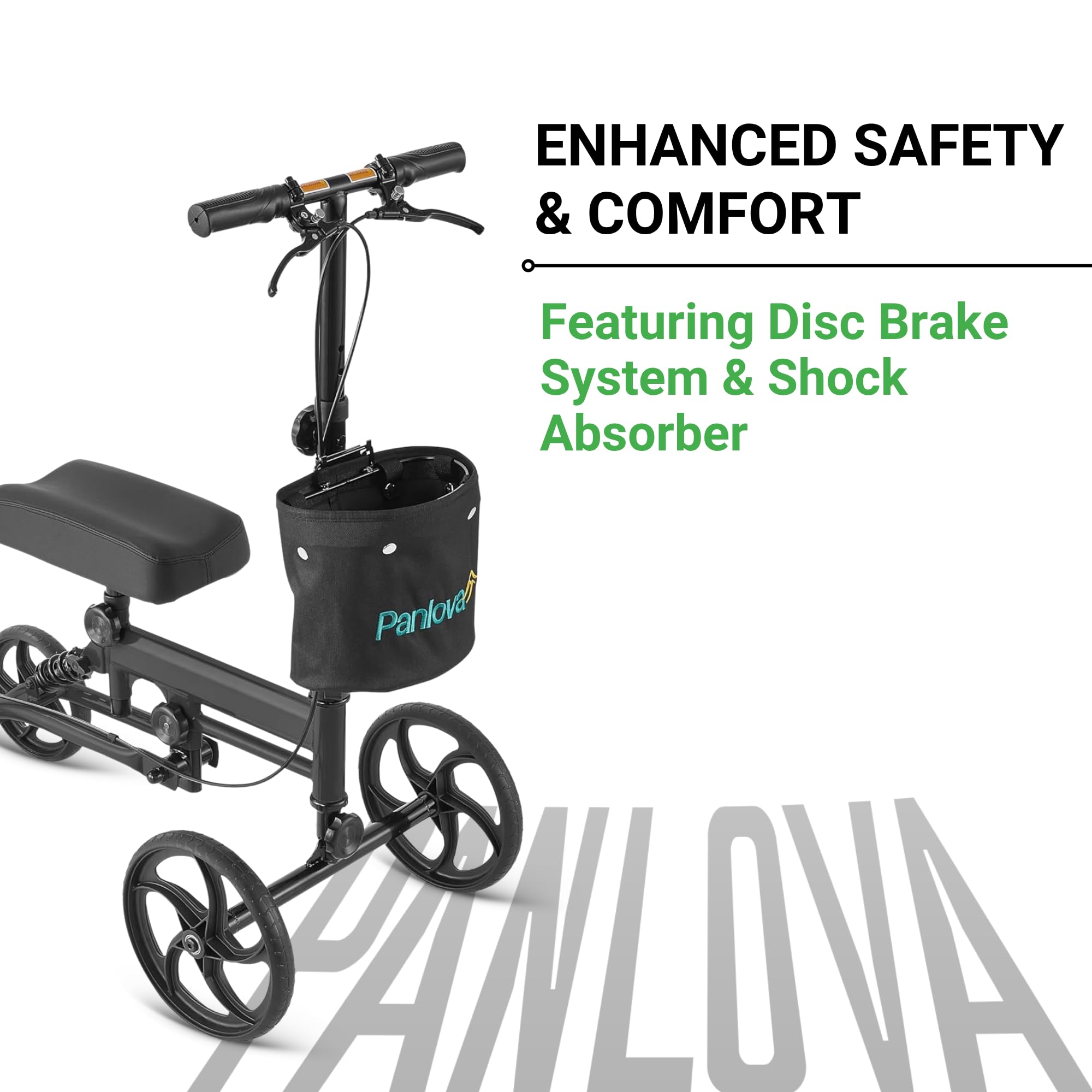 Hulajnoga do kolan - Mobility Scooters Walkers - Regulowany medyczny składany chodzik - Składana hulajnoga - Torba do przechowywania - Chodzik - Wsparcie złamanych nóg - Czarny - Dla