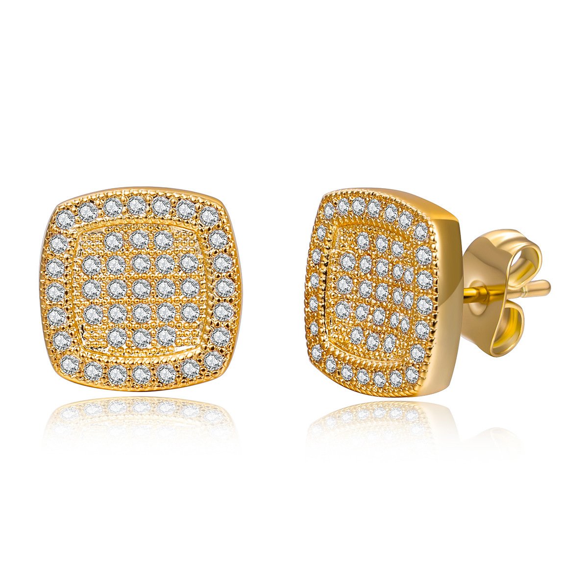Square Micor-Inlay Zirconia Stud Earring,Hypoallergenic
