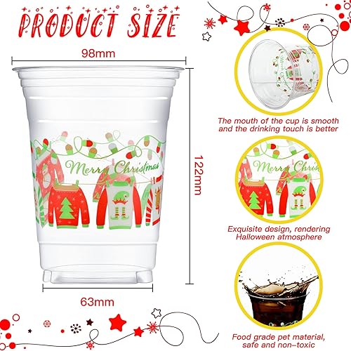 Miniatura 2 de Meanplan 30 vasos de Navidad de 16 onzas desechables de plástico para suétercopos de nieve para decoración de fiestas de Navidad (suéter)