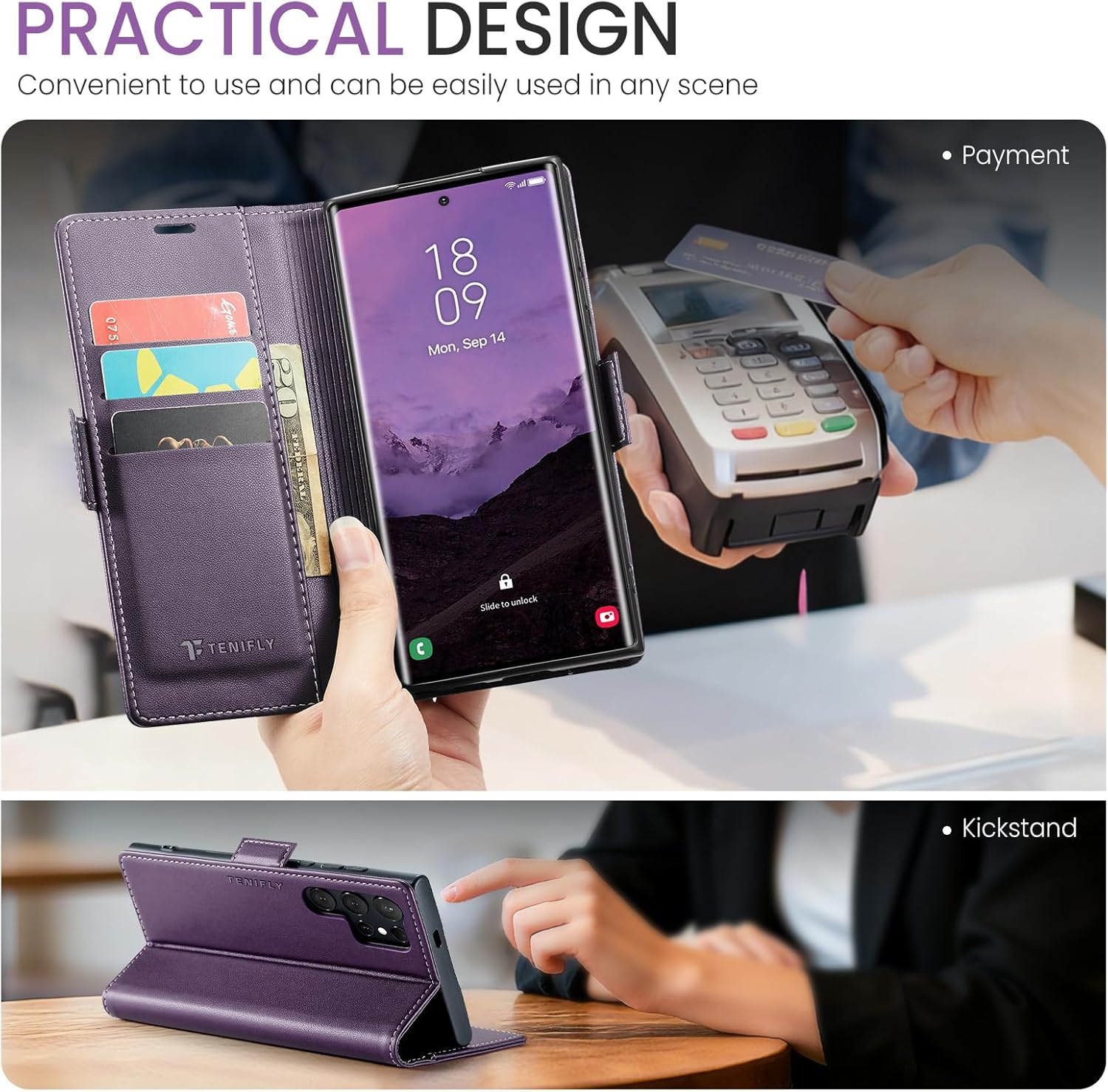for Samsung Galaxy S25 Ultra Case Wallet with RFID Blocking Card Holder, PU Leather Kickstand Protective Flip Phone Cover Fit for Galaxy S25 Ultra 6.9", Purple - Image 3