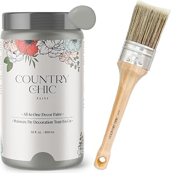 Chalk Style Paint + Paint Brush Bundle - for Furniture, Home Decor, Crafts Color Pebble Beach [quart - 32 oz] - Grey
