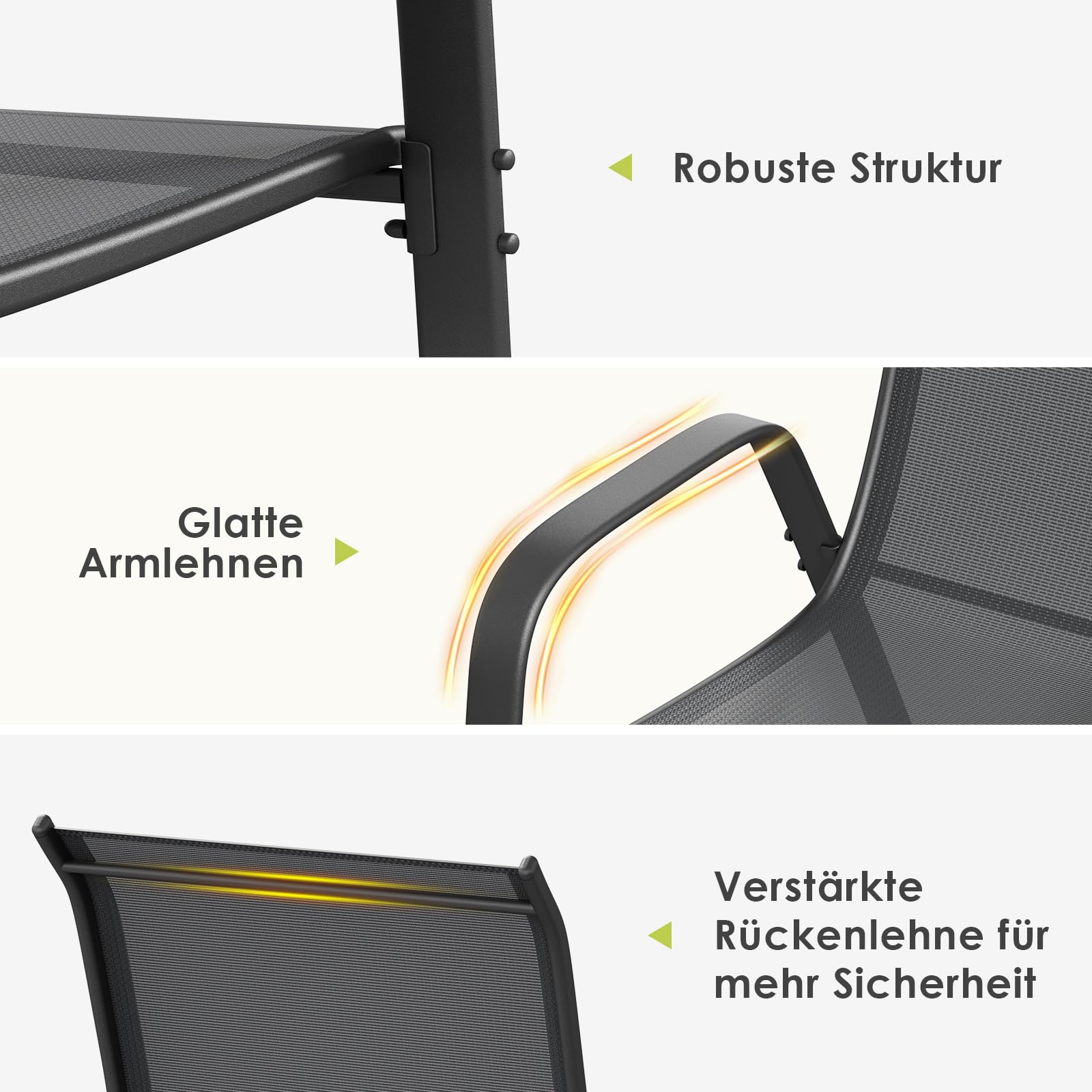 LIFERUN Gartenmöbel Set 4-teilig für 4 Personen, Modern Sitzgruppe Outdoor | Balkonmöbel mit 1 Gartenbank, 2 Stühlen & 1 Glastisch, Wetterfeste Textilene, Lounge für Kleiner Balkon & Terrasse (Schwarz)