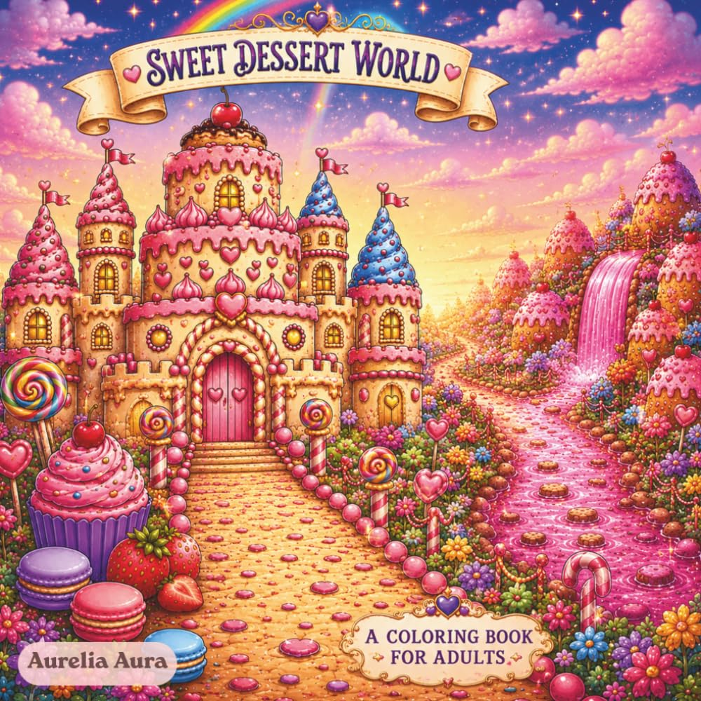 Sweet Dessert World: Cute Fantasy Dessert Scenes Coloring Book