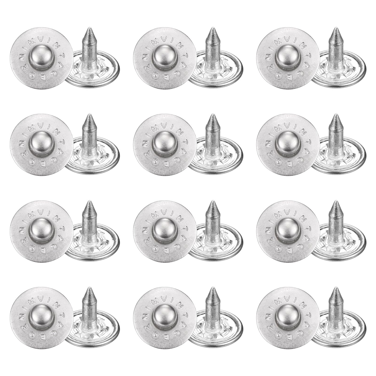 sourcing map 50 Sets Jean Rivets 9.5mm Metal Jeans Buttons Replacement Kit Universal No Sew Denim Fasteners Nipple Rivets Letter Style for Jeans Pants Jackets Bags Crafts, Silver