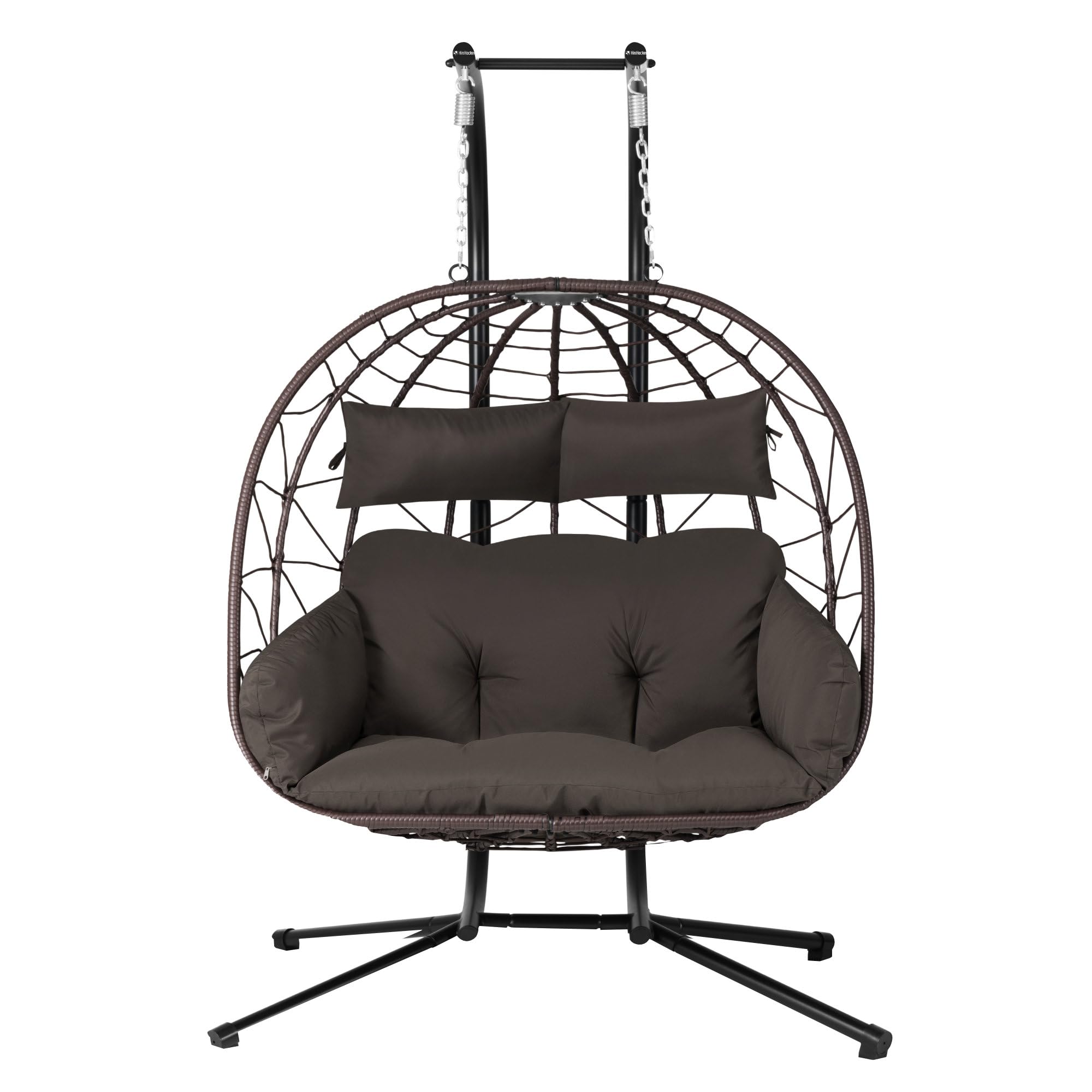 Fauteil hamac pour 2 Personnes avec châssis | Marron | Balançoire Suspendue XXL pour l’intérieur,l’Exterieur, terrasse | Fauteuil 2 Places en Osier, Fauteuil Suspendu en Oeuf