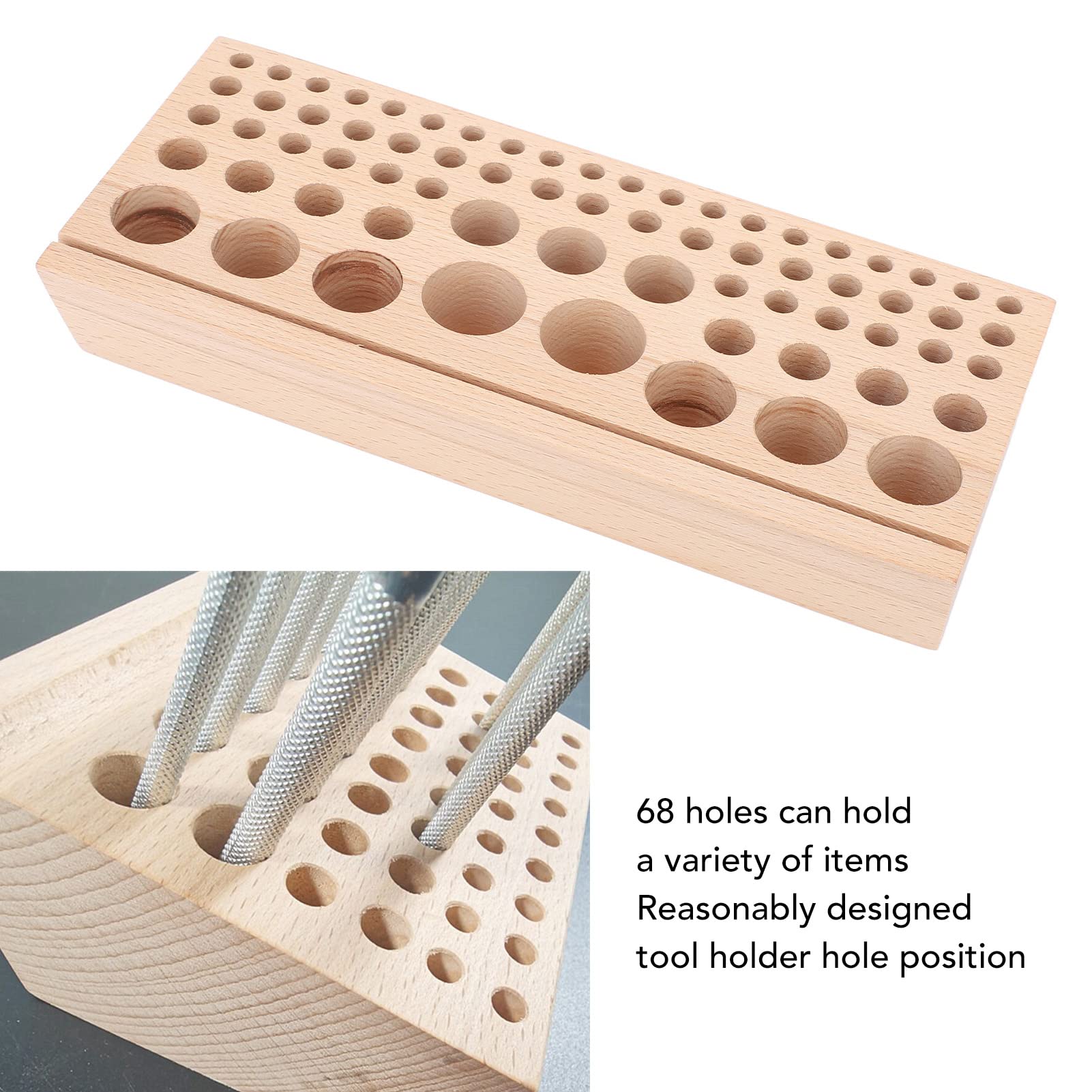 Portautensili per artigianato in pelle, 68 fori in legno di faggio Organizzatore professionale per stand in pelle, per la lavorazione della pelle Creazione di strumenti per la perforazione Conservazio