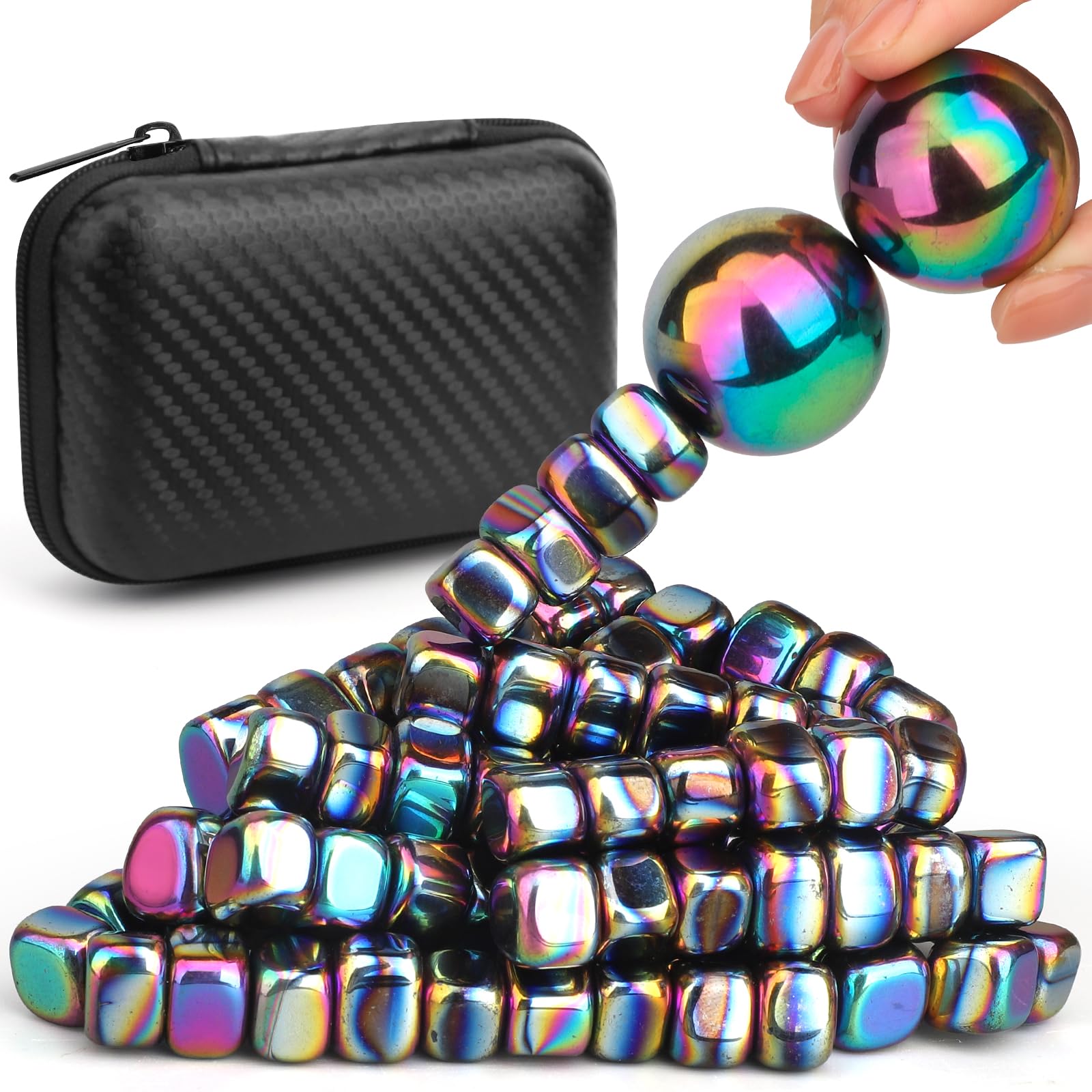 Magnetic Stones Rock Fidget Toys for Adults, 500g Smooth Ferrite Putty Stones Replacement Magnet with Fiber Case for Ferrite Putty, Desk Toy Magnet for Whiteboard Office Kitchen