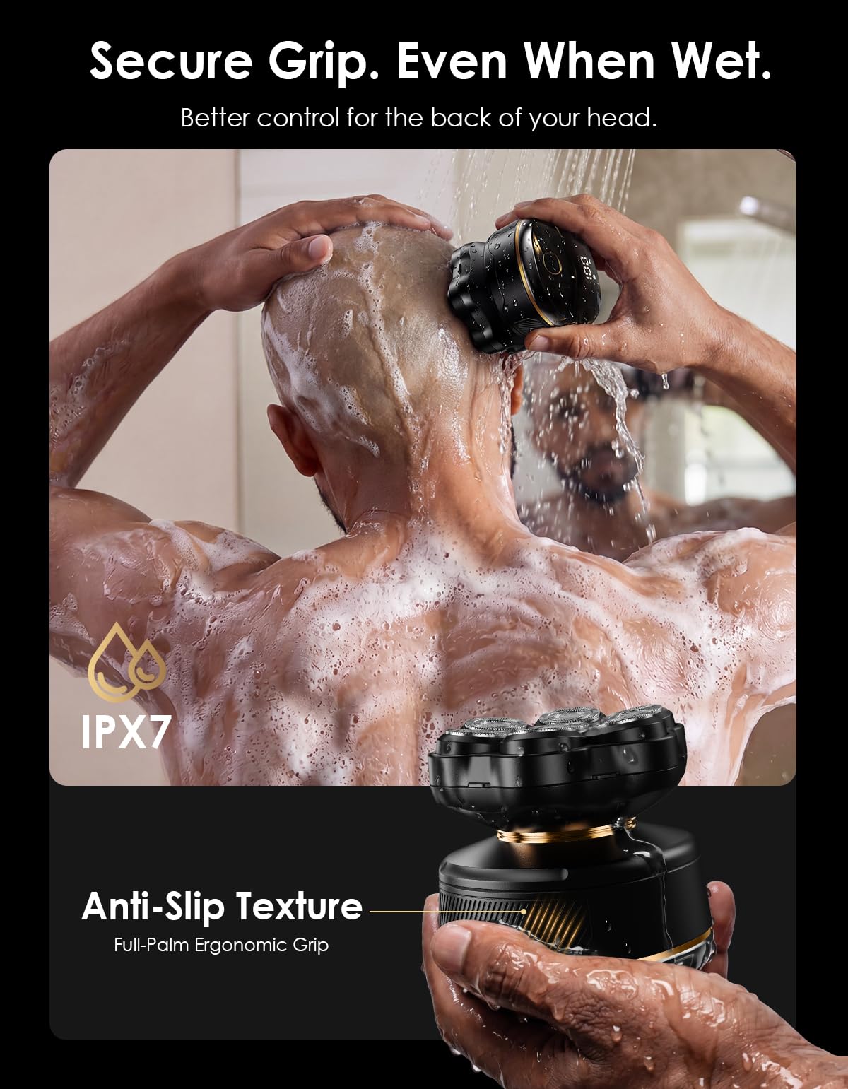 TEKARC 7D Head Shaver for Bald Men, Wet/Dry Electric Razor, USB-C, Black & Gold