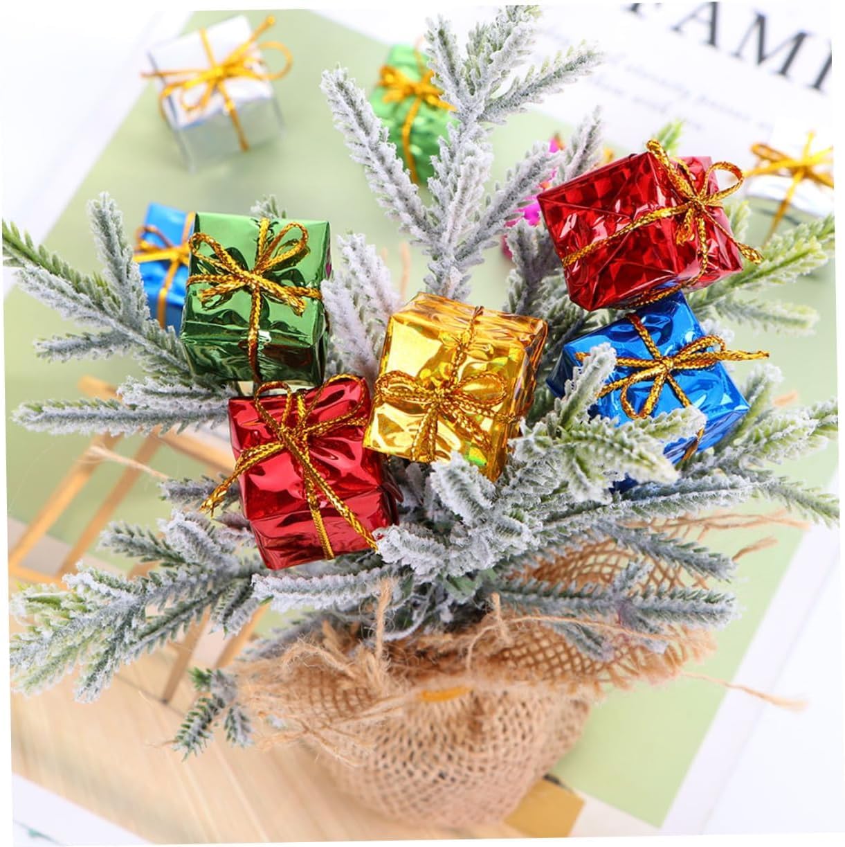 12 Pendentifs De Noël En Bois Style Père Noël - Décoration Sapin, 4 Motifs, Avec Cordon Chanvre