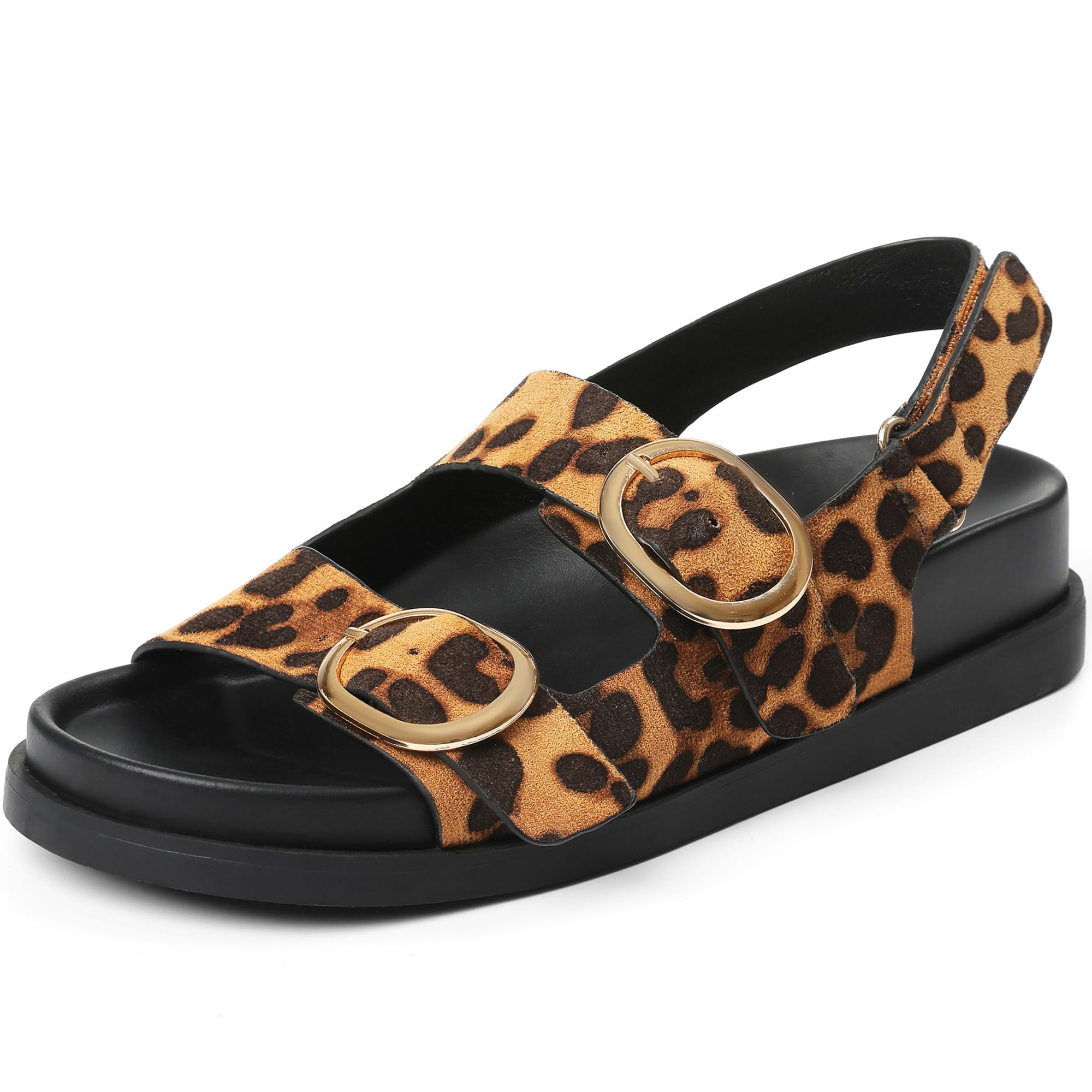 Flat Sandals for Women with Cushioned Footbed Open Toe Double Buckle Adjustable Hook-Loop Dress Summer Sandals Casual Beach Pool Party