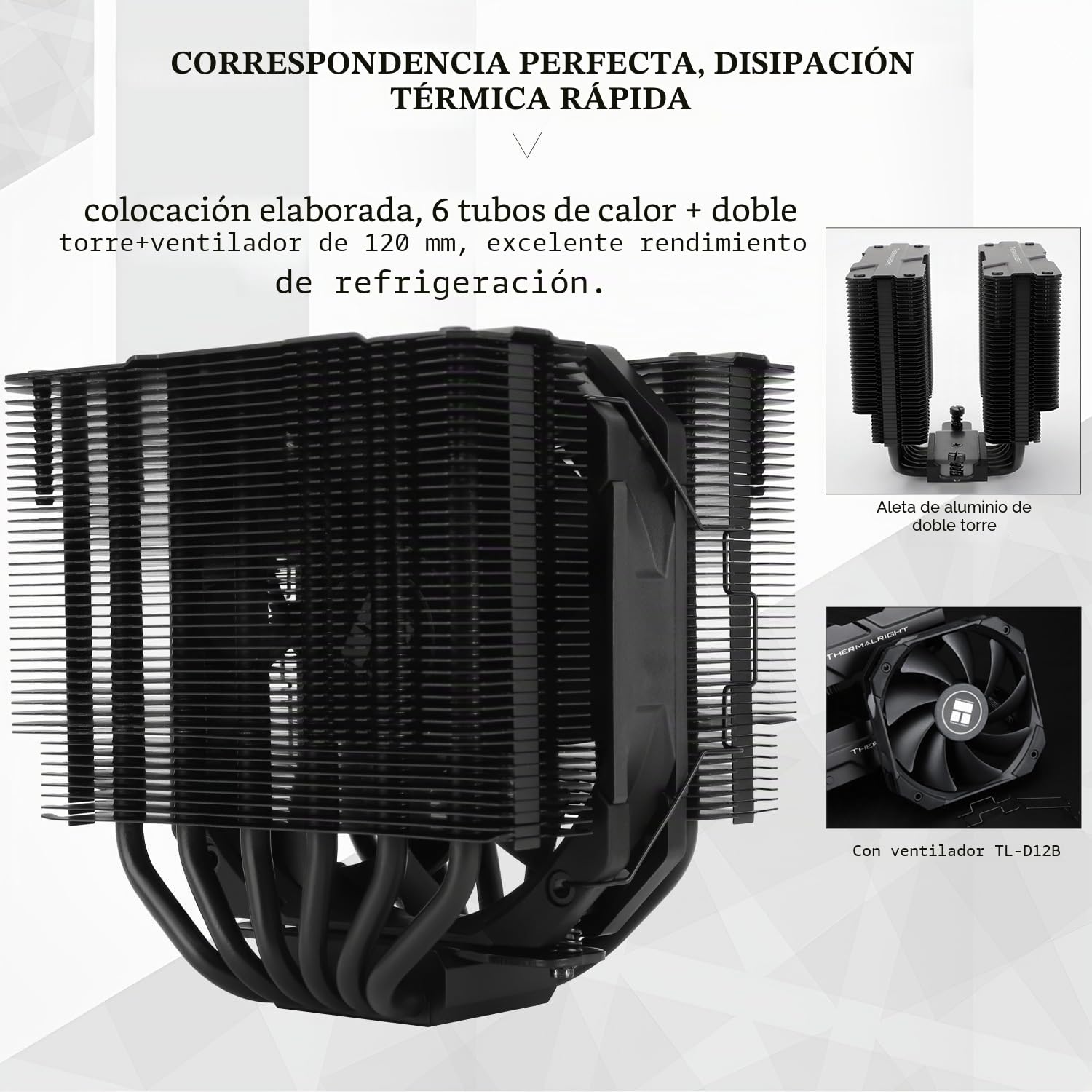Thermalright Peerless Assassin 120 Mini Black - Enfriador de aire para CPU (6 tubos de calor, ventilador PWM TL-D12B de 120 mm, 135 mm de alto, doble torre para AMD AM4 AM5/Intel LGA