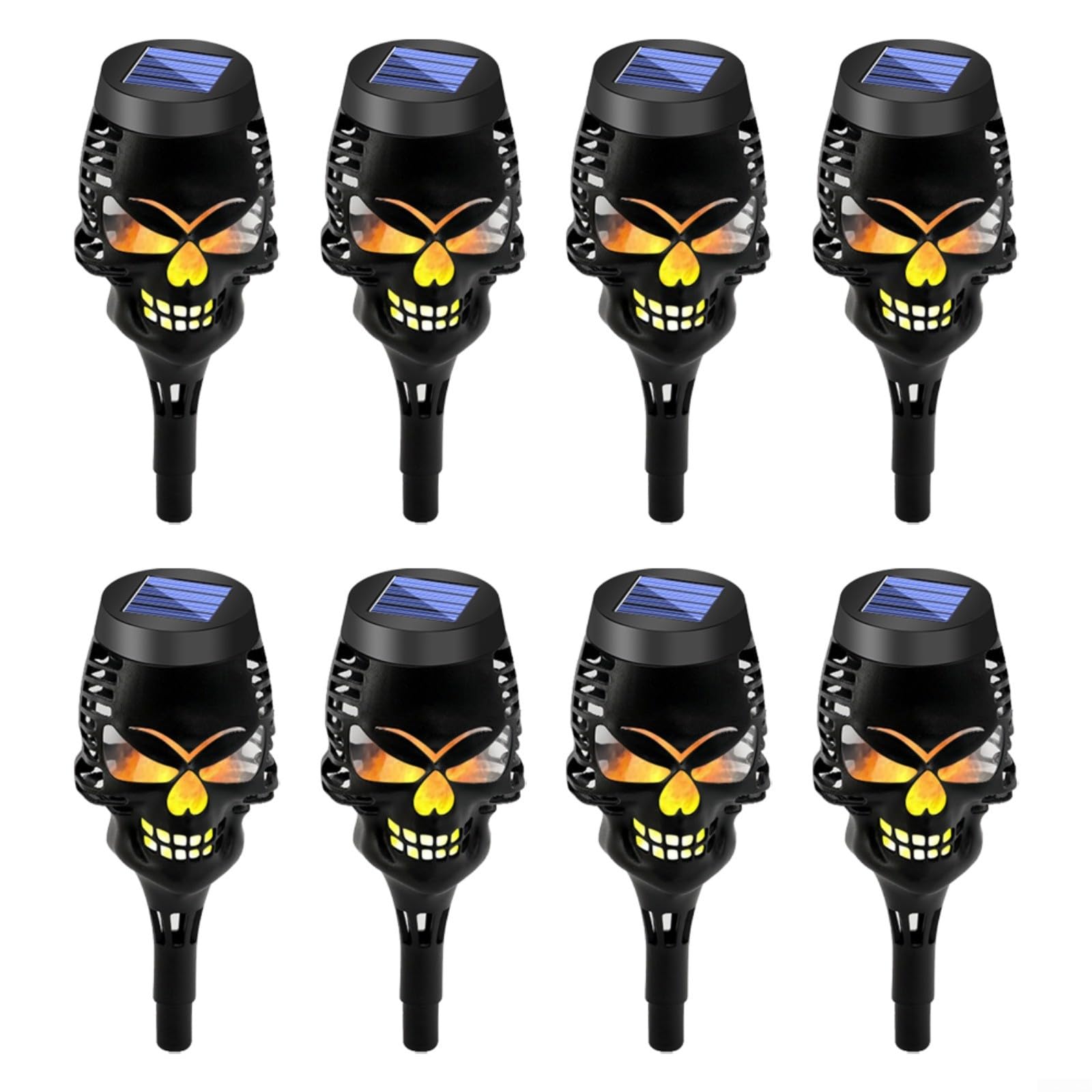 8 Stück Solar Schädel für Fackel Lichter, IP65 Wasserdicht Outdoor Halloween Dekor Garten Weg Gruselige Metall Pfahl Lampen Party