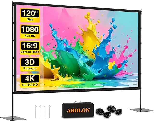 Outdoor Projector Screen with Stand - 120 inch Portable Projector Screen...