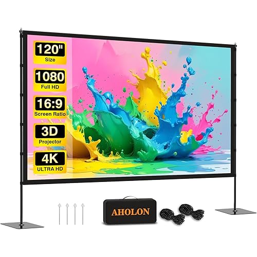 Outdoor Projector Screen with Stand - 120 inch Portable Projector Screens Indoor Outdoor Projector Screen 16:9 4K HD Outdoor Movie Screen with Carry Bag,Enioy Home Theater Projection Screen.