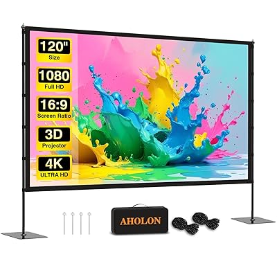 Outdoor Projector Screen with Stand - 120 inch Portable Projector Screens Indoor Outdoor Projector Screen 16:9 4K HD Outdoor Movie Screen with Carry Bag,Enioy Home Theater Projection Screen.