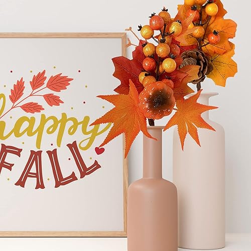 Miniatura 6 de Paquete de 6 tallos de otoño, púas de bayas artificiales con cono de pino, girasoles de calabaza, hojas de arce, ramas de decoración para cosecha,