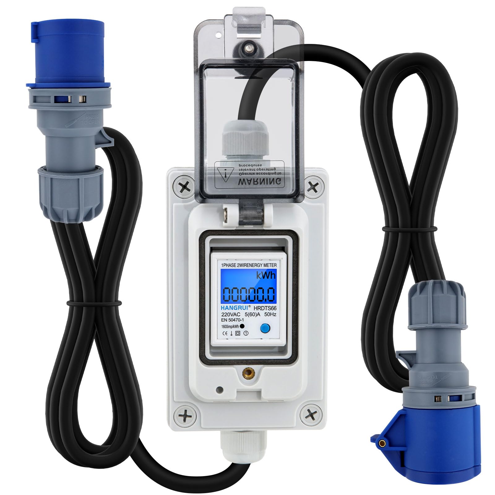 Contatore di corrente mobile 16A CEE con Display Digitale, Contatore Elettrico Digitale Mobile con spina CEE e accoppiamento, per Camping, Caravans, Veicoli Elettrici, Cantieri, Contatore Mobile