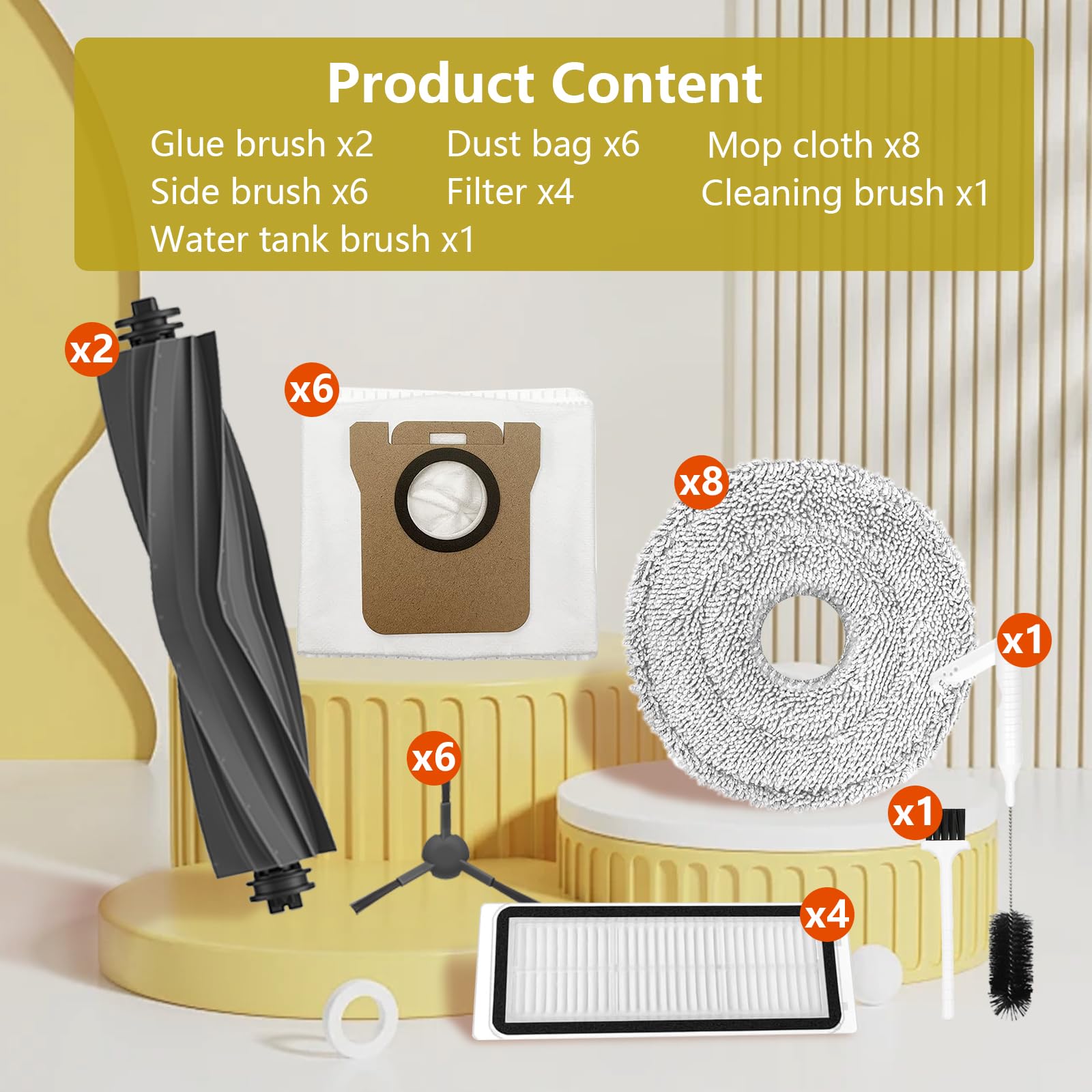 Yivy 28 pezzi di ricambio per aspirapolvere Dreame L20 Ultra/L20 Ultra Complete, S20 Ultra/S20 Ultra Complete Kit accessori: 2 spazzole principali, 6 spazzole laterali, 4 filtri HEPA, 6 sacchetti per