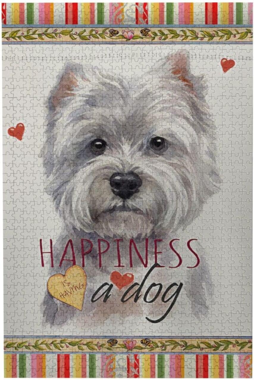 White Happiness Westie Dog Animals 300 Piece Wooden Jigsaw Puzzle for Adults
