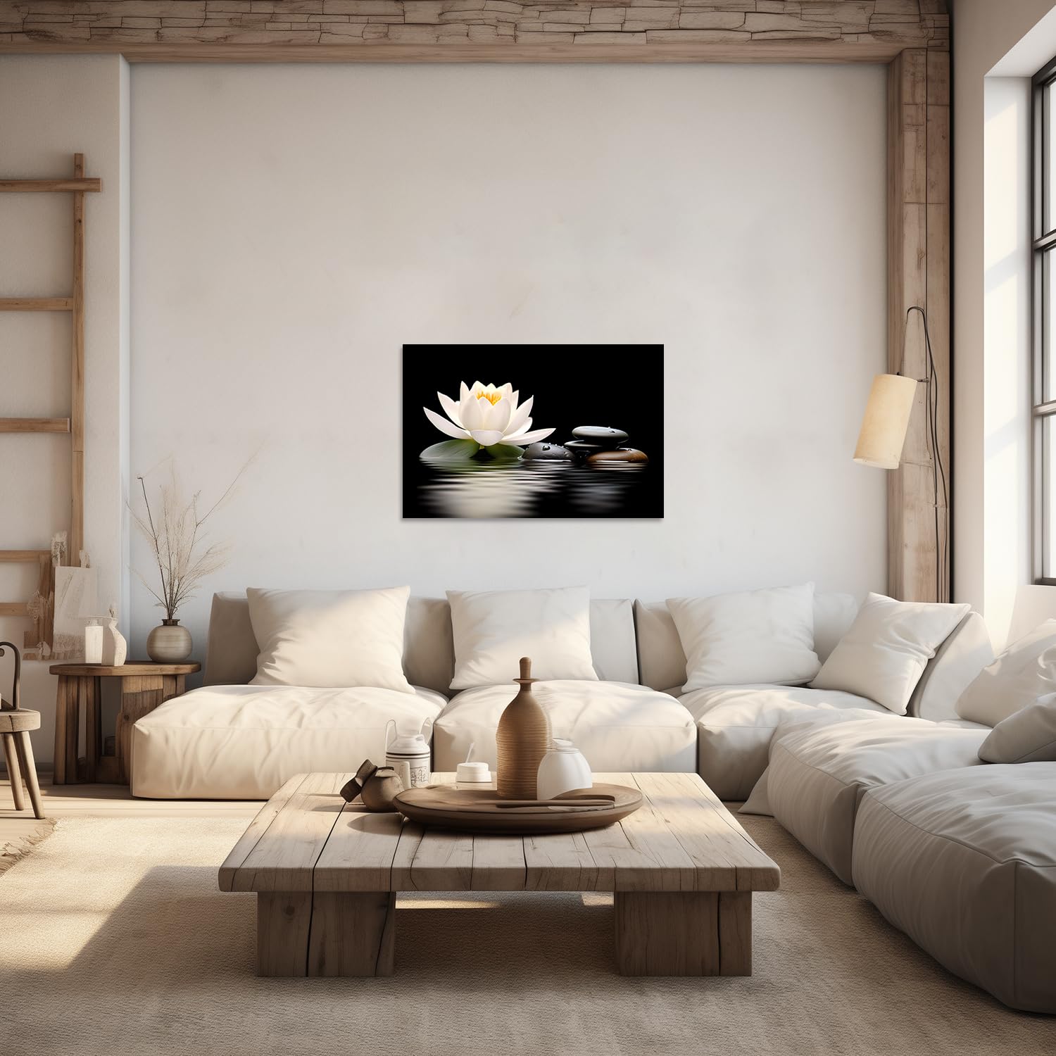 LZIMU Zen Wall Art Lotus Flowers Stones on Water Pictures Canvas Prints Bathroom Decor Spa Artwork for Yoga Meditation Room Spiritual Gifts (Zen-3 - Image 4