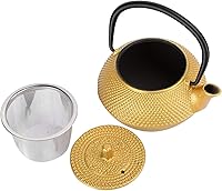 Vista 5 de Agatige Tetera de hierro fundido con infusor, tetera para estufa, teteras de té de hierro fundido dorado, tetera japonesa de tetsubin para estufa