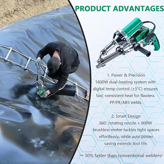 1600W Handheld Plastic Extrusion Welding Machine kit Hot Air Plastic Welder Gun Vinyl Weld Extruder Welder Machine for PP HDPE LDPE