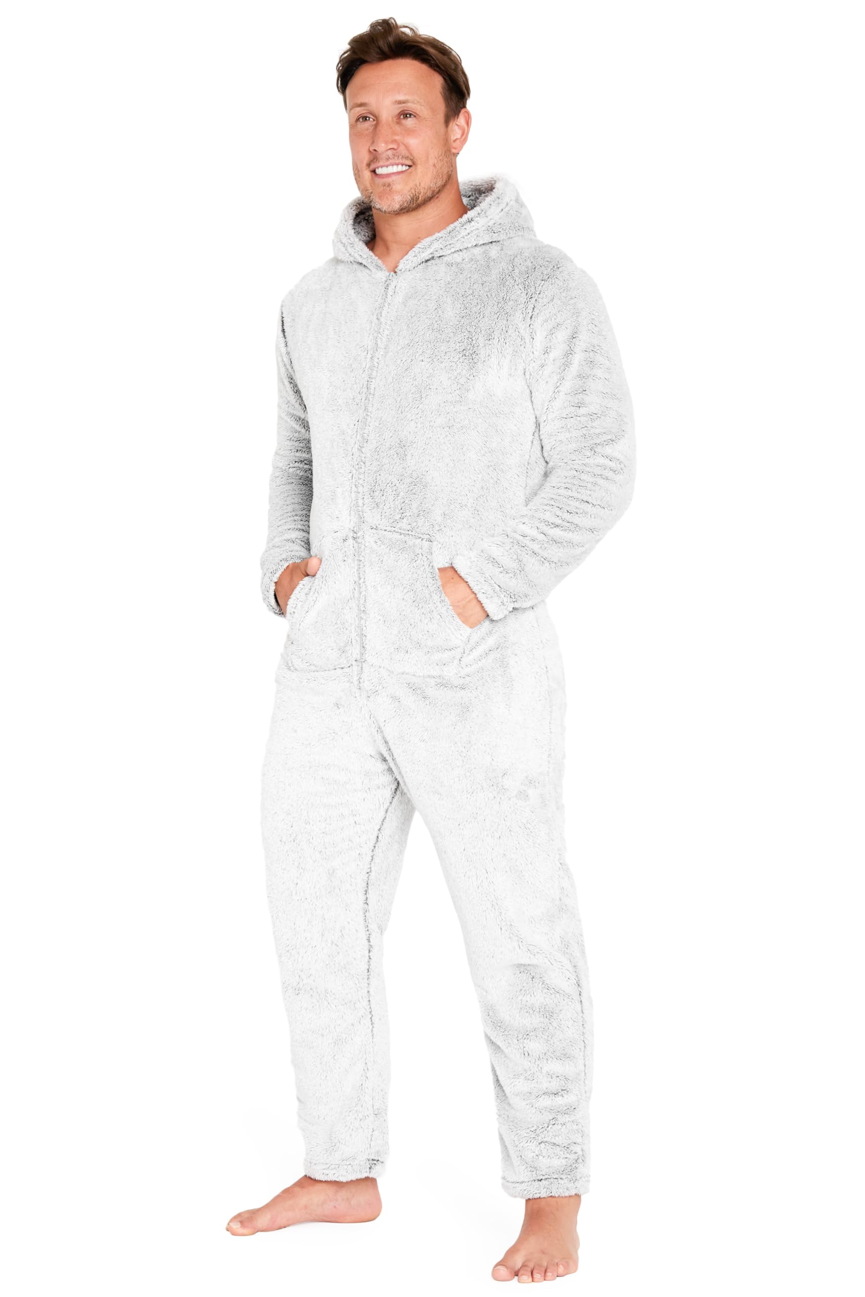 Citycomfort Men's Two Tone Grey Onesies For And Teens, Loungewear Fleece Pyjamas All In One Jumpsuit Nightwear (, 2XL)