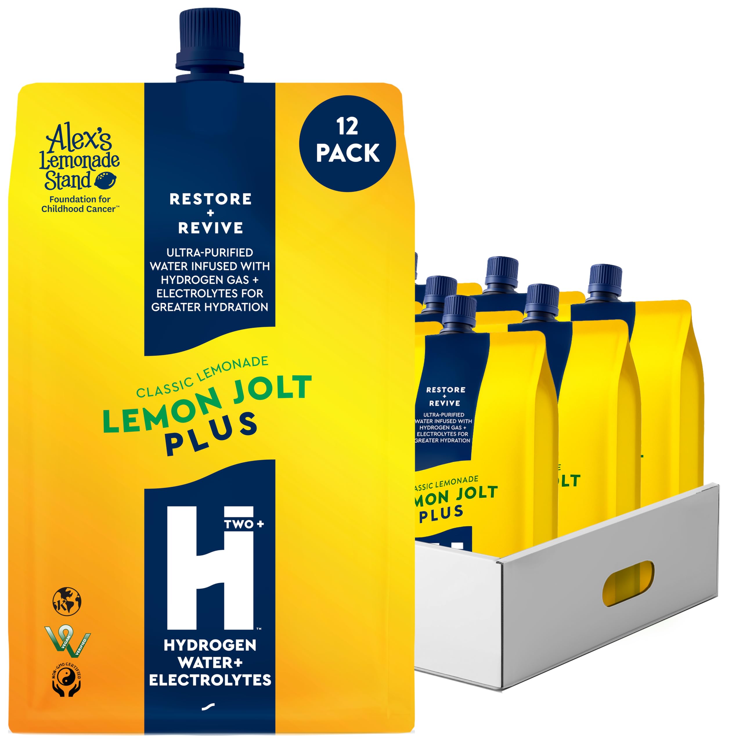 HTWO Plus Premium Hydrogen Water, 16.9oz Lemonade Flavored Hydration Packets, Energy Sports Drink with Electrolytes, Sugar Free, Performance and Recovery Support, 12-Pack