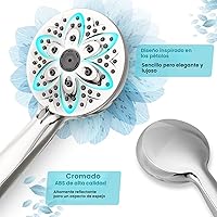 Vista 3 de Cabezal de ducha de mano de 6 ajustes, JDO - Cabezal de ducha de mano de alta presión, 4.7 pulgadas de cromo desmontable con manguera de acero