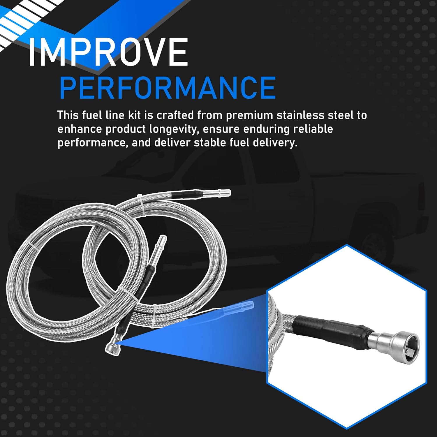 819-846 Stainless Steel Fuel Line Kit 15237136 Flexible Braided Lines Compatible With 2004-2010 Chevy Chevrolet Silverado GMC Sierra 1500 Classic 2500 3500 HD Replaces 15946200