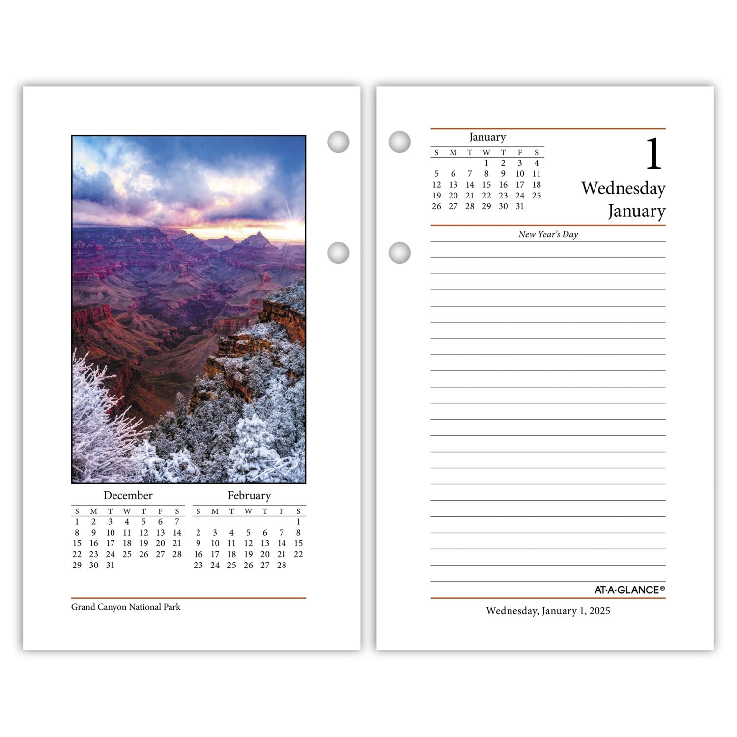 AT-A-GLANCE 2025 Desk Calendar Refill, Daily, 3-1/2" x 6", Standard, Loose-Leaf, Photographic (E4175025)