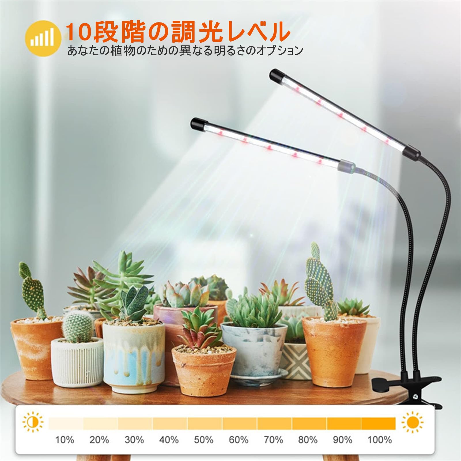 高効率LED植物成長ライト 自動タイミング機能・10段階調光・360°調節