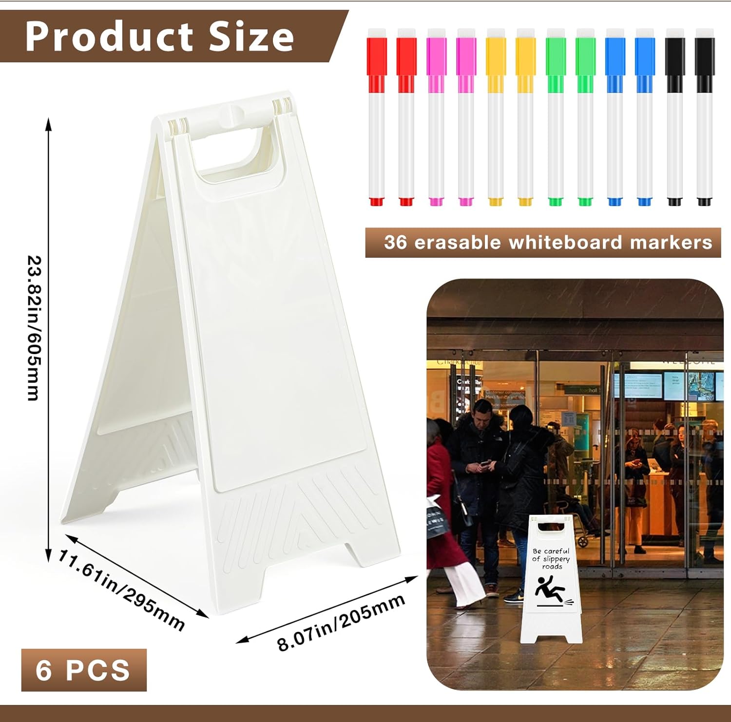 Colingmill 6 Pack a Frame Sandwich Board Sign with Dry Erase Surface Double Sided Sidewalk Sign Chalkboard Easel Heavy Duty Plastic Dry Erase Poster Board for Outdoor Restaurant Cafe Menu (White)