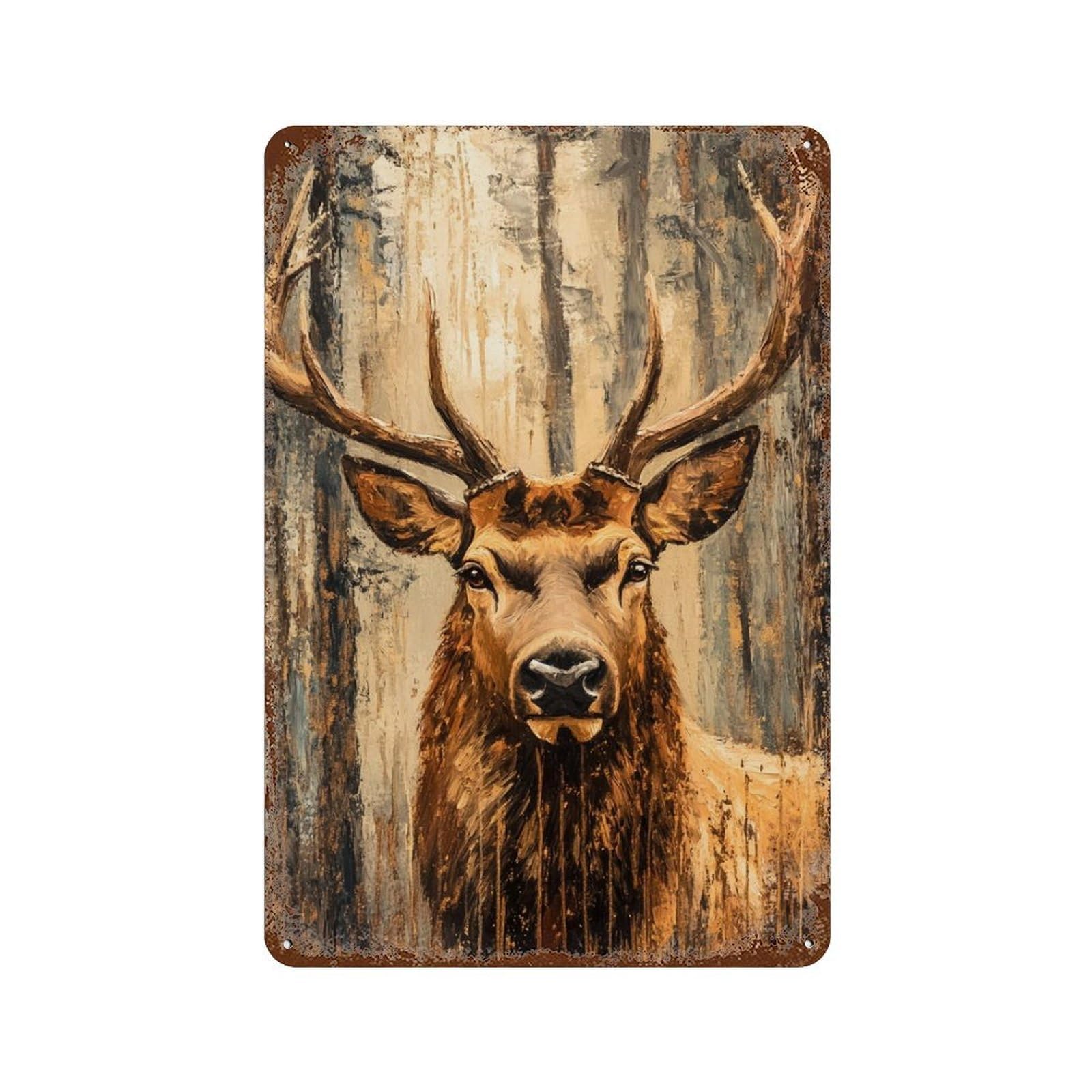Deer in Forest Painting Retro Metal Sign 11.8"x7.9", Farmhouse Wall Decor for Garage, Pub Or Kitchen