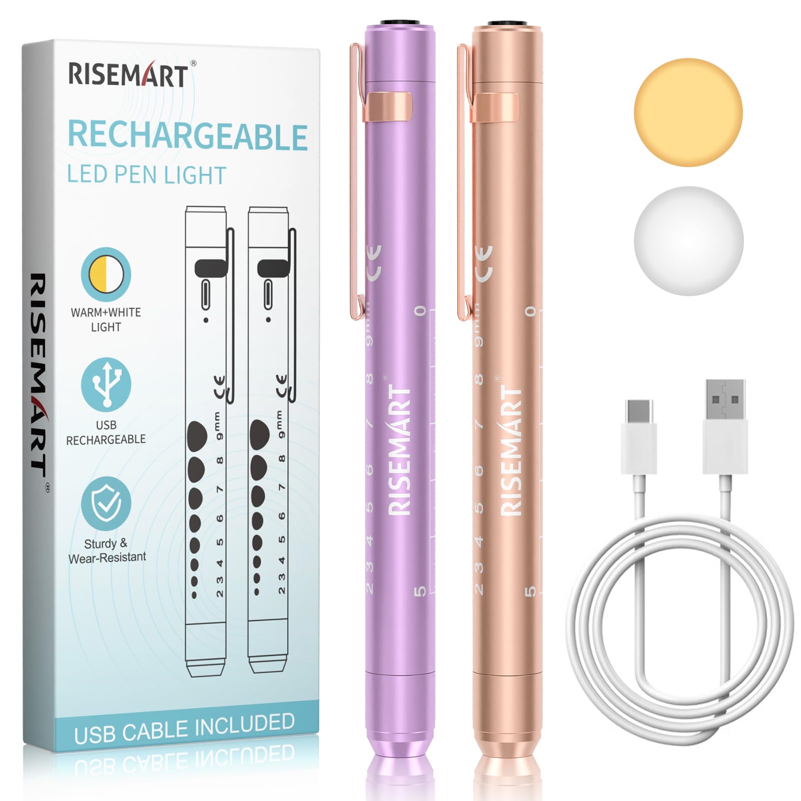 2Packs Rechargeable Pen Light for Nurses and Doctors Reusable LED Penlight