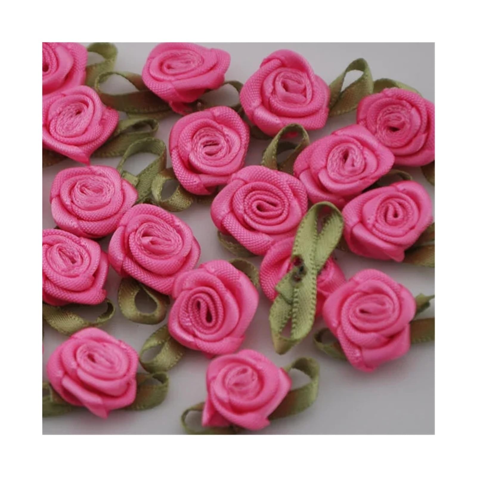 Ndsjaie Fushia Fabric Flowers Home Decor 50Pcs/Lot Mini Handmade Rose Flower Satin Ribbon Fabric Appliques For Wedding Decoration Craft Sewing Accessories For Wedding Celebration Decor(Fushia)