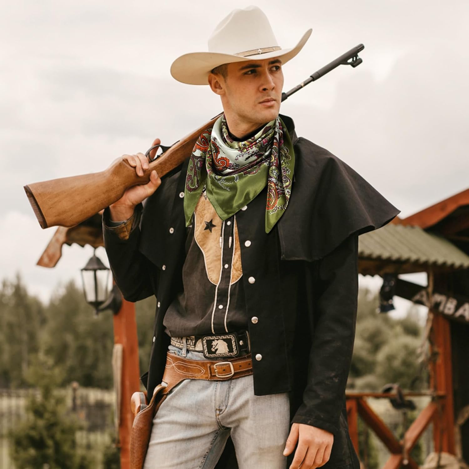 GERINLY Mens Wild Rag 2 Pack, Western Scarves Cowboy, Silk Feel Bandana Square 35 Inch - Image 5