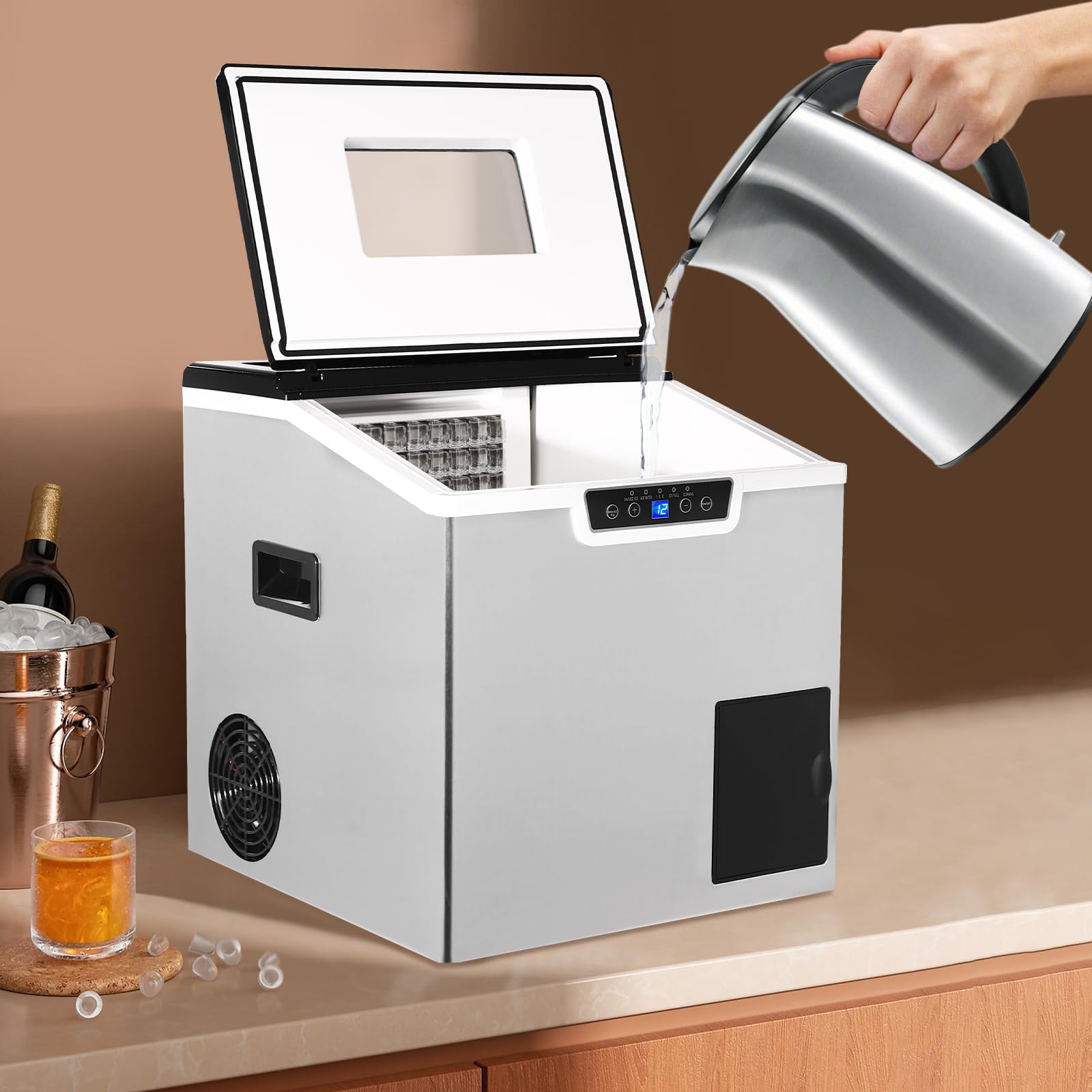 2 in 1 Countertop Ice Maker, Ice Cube Maker Machine, Self-Cleaning, 32Pcs/20Mins, for Home,Office,Party