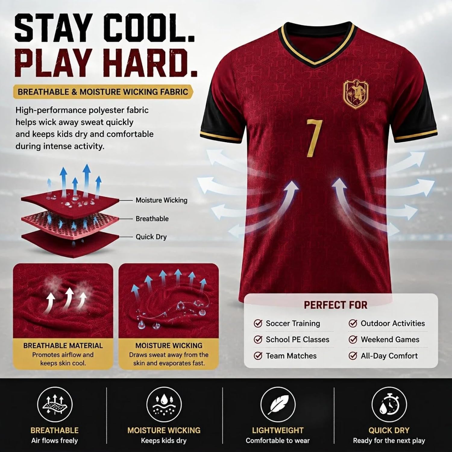 Kids Soccer Jersey Set, 5PCS Youth Boys Football Uniform Kit with Shirt Shorts Socks for School Training Team Gift