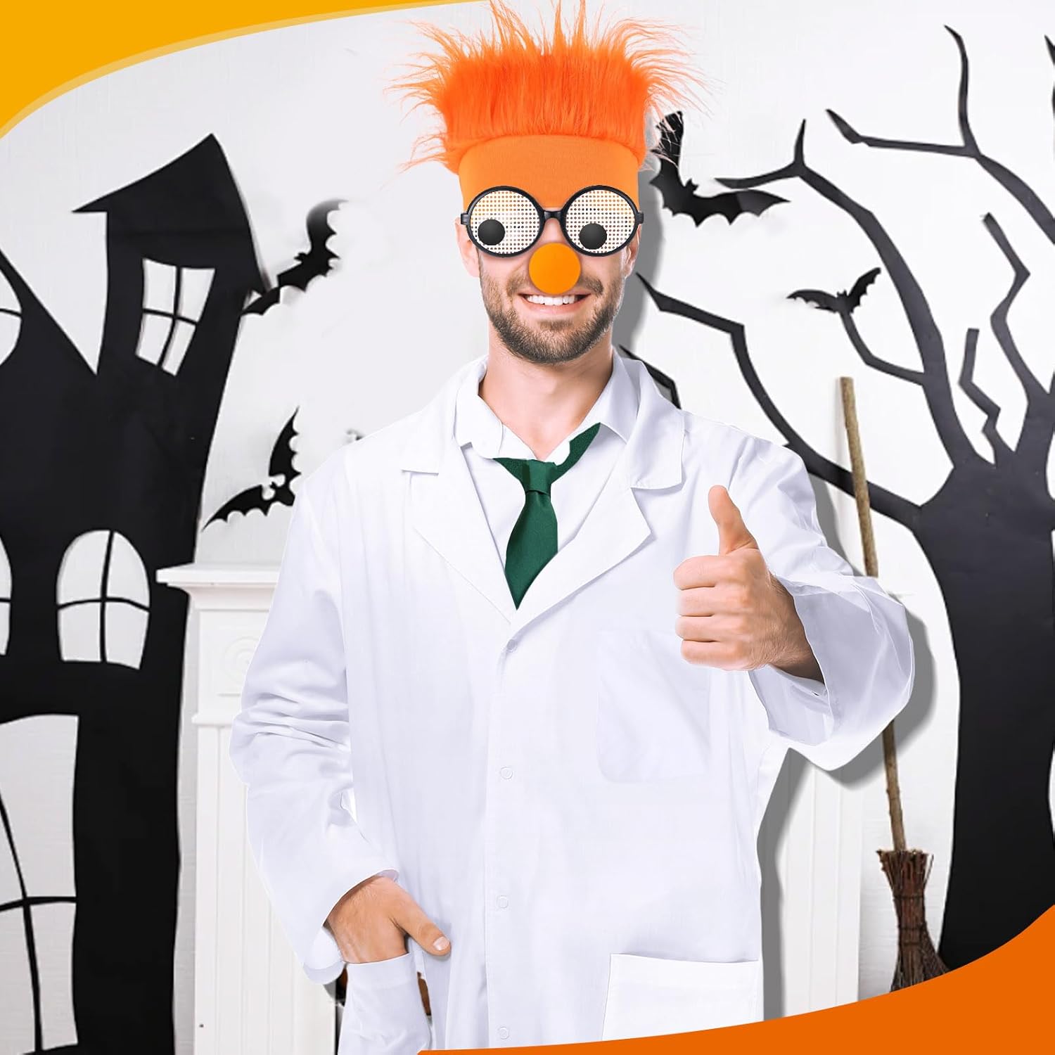 Halloween Costume Accessories Set Adult Cosplay Character Wiggly Glasses Orange Nose Hairy Headband One Size Fits Most - Image 7