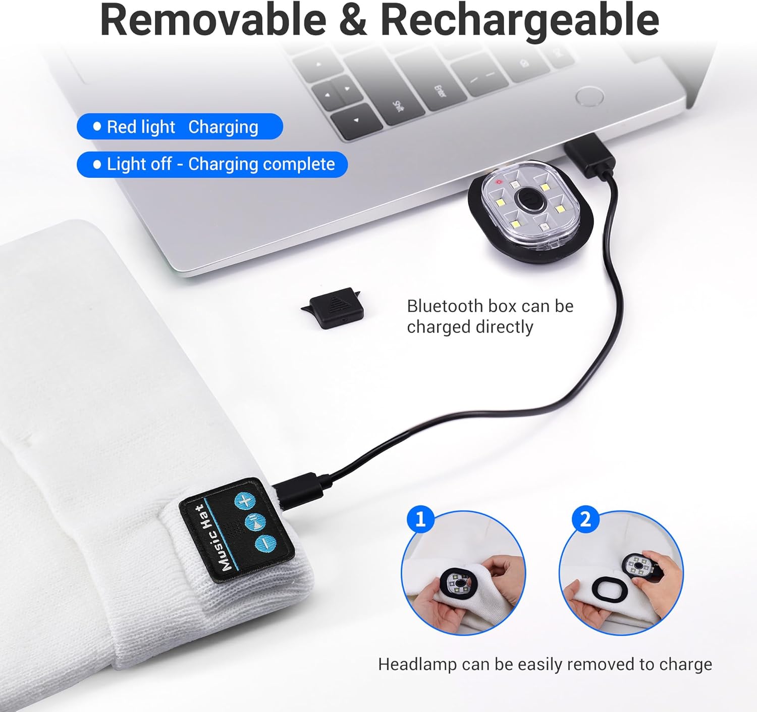 Bluetooth Beanie with Light, Beanie with LED and Bluetooth Headphones, Rechargeable,Unique Tech Gifts for Men Women - Image 5