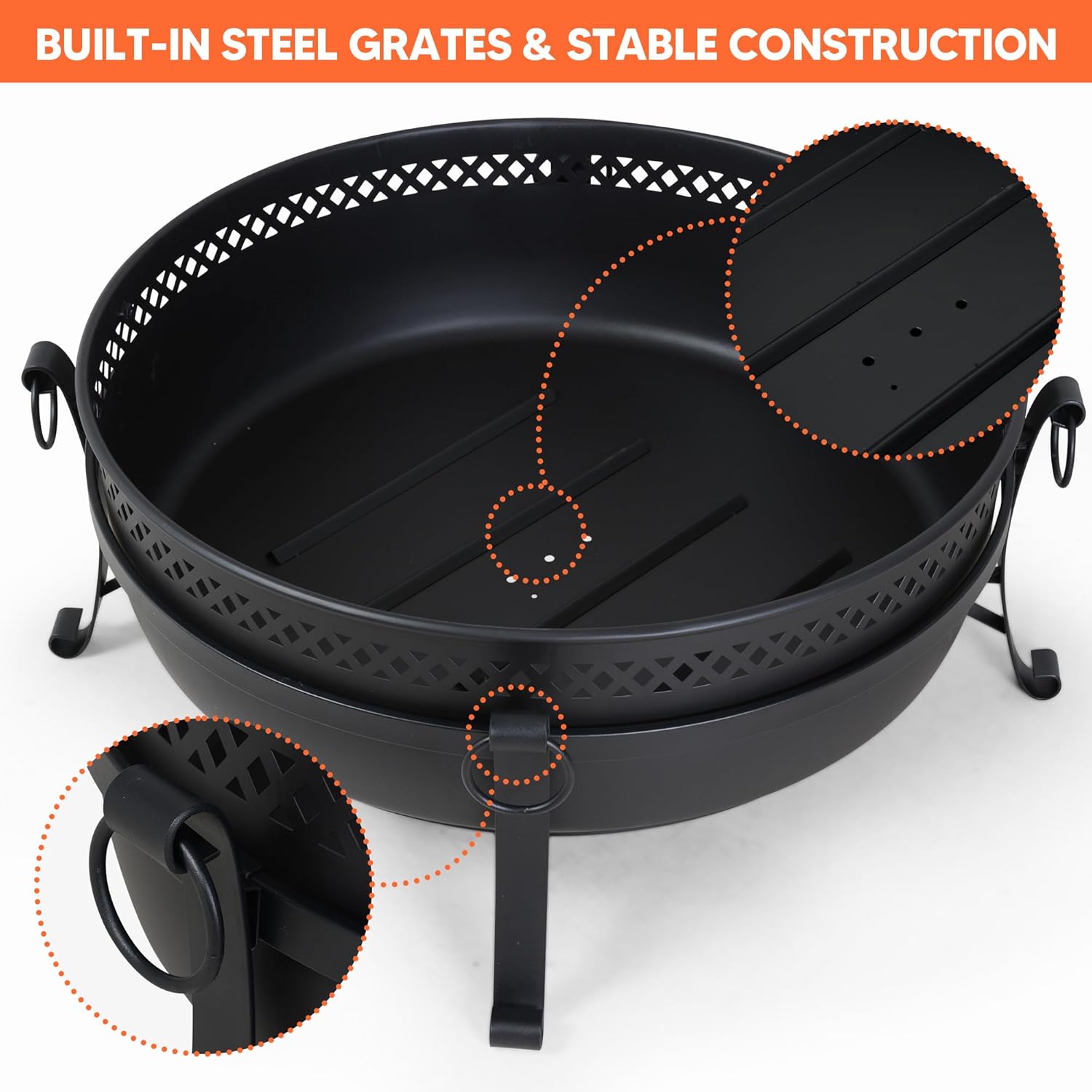 SUNCREAT Outdoor Patio Fire Pit with Mesh Spark Screen, 40" Portable Fire Pit for Camping, Black
