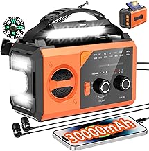 Bluetooth Radio Solaire, Batterie Externe Solaire Radio AM/FM 3 Façons de Charger 8 en 1 Radio Portable d'urgence, SOS, Lampe de Poche, Boussole, Lampe de Lecture, Prise Casque