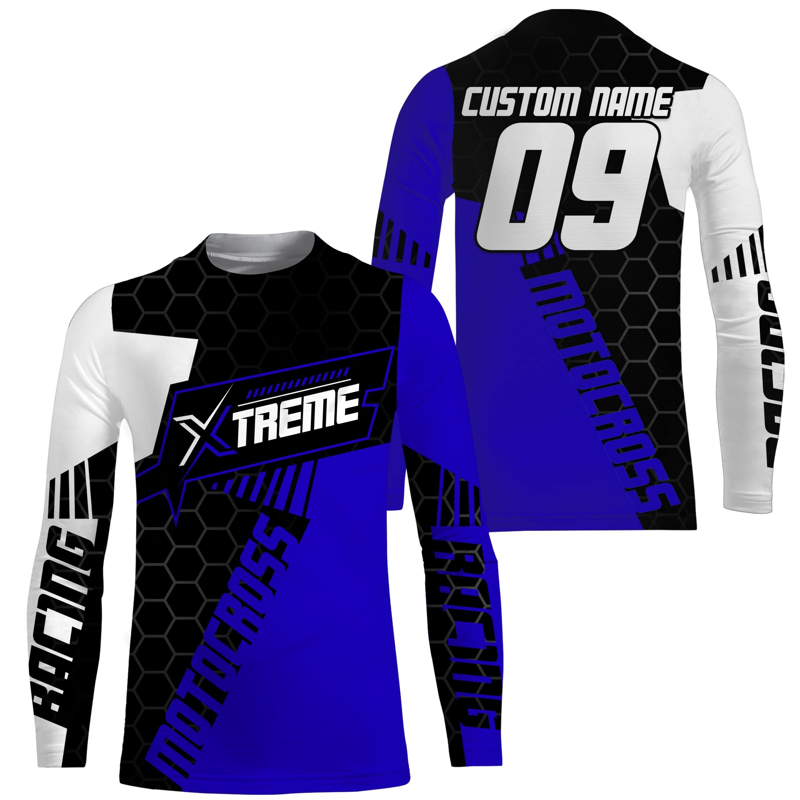 PIONAMZIOZ Kids Extreme Motocross Jersey Personalized UPF30+ Boys Girls Dirt Bike Racing Long Sleeves Blue